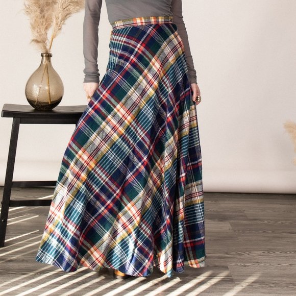 Vintage 70s tartan plaid wool pleated maxi skirt - Picture 6 of 12